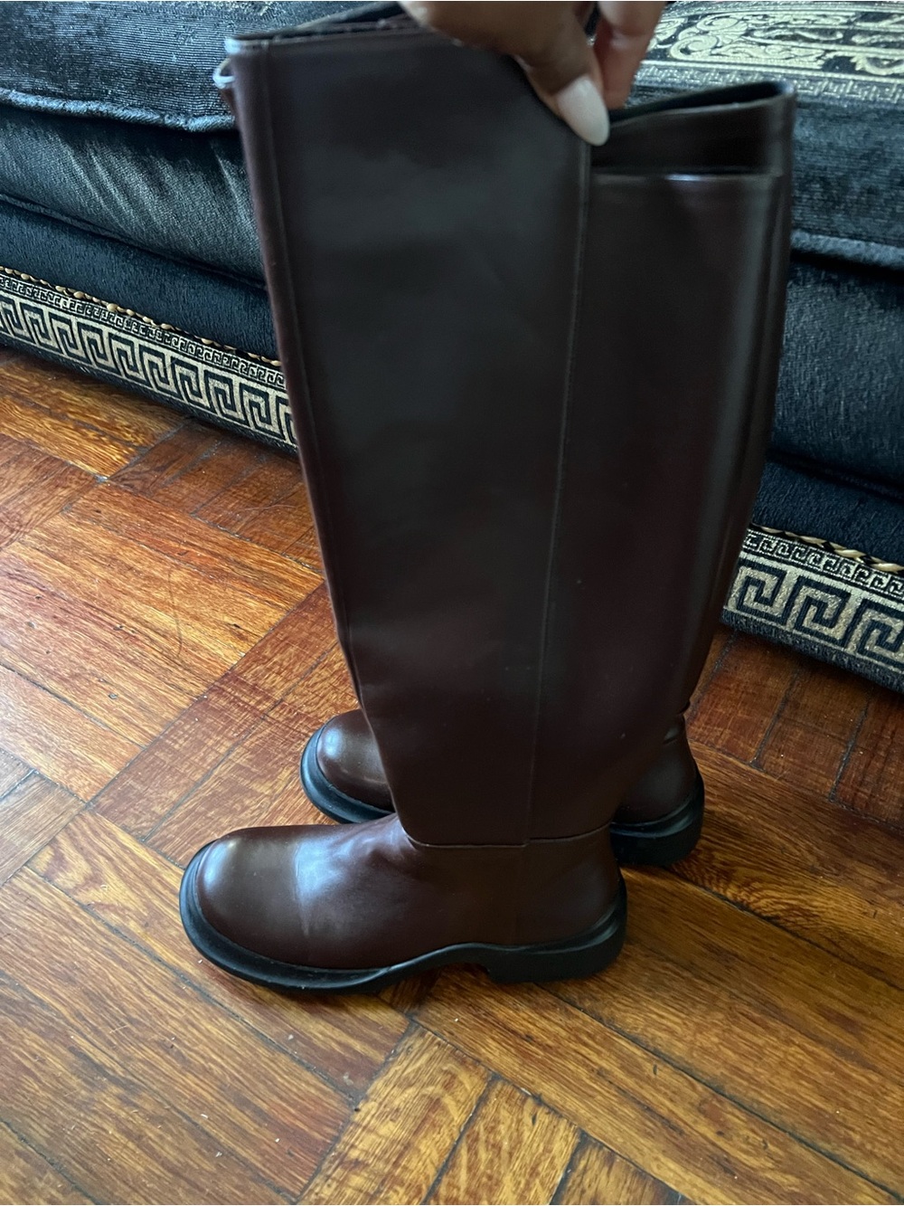 Jeffrey Campbell Knee Leather Boots in Dark Brown